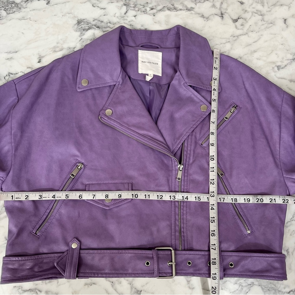 Avec Les Filles Women’s Faux Leather Purple Grape Crush Moto Jacket Large - Picture 4 of 6